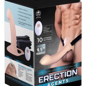 NMC 9.5 INCH RECHARGEABLE SILICONE VIBRATION HOLLOW STRAP ON WITH BALL RING FLESH
