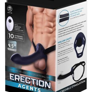 NMC 9.5 INCH RECHARGEABLE SILICONE VIBRATION HOLLOW STRAP ON WITH BALL RING BLACK
