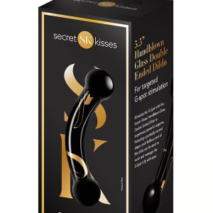 Zakrzywione czarne podwójne dildo z dmuchanego szkła Secret Kisses 5.5 inch