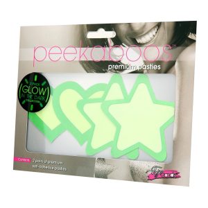PEEKABOO PASTIES GLOW IN THE DARK HEARTS AND STARS GRN