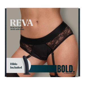 BOLD. REVA STRAP-ON GARTER BRIEF WITH DILDO, L
