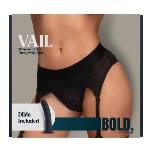 BOLD. VAIL STRAP-ON GARTER THONG WITH DILDO, L