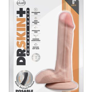 DR. SKIN PLUS 6 INCH POSABLE DILDO WITH BALLS  VANILLA