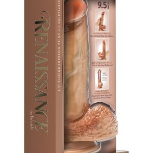 RENAISSANCE RAPHAEL 9.5 INCH SLIDING FORESKIN DILDO WITH SQUEEZABLE BALLS TAN