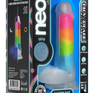 NEO ELITE GLOW IN THE DARK RAINBOW RAVE 6.5 INCH SILICONE DUAL DENSITY DILDO MULTICOLORED