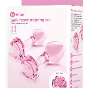B-VIBE PINK ROSES GLASS BUTT PLUG TRAINING SET