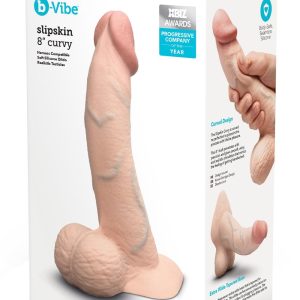 B-VIBE SLIPSKIN REALISTIC SILICONE DILDO 8 INCH CURVED CREAM