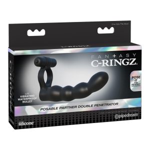 FANTASY C-RINGZ POSABLE PARTNER DOUBLE PENETRATOR BLACK