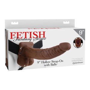 FETISH FANTASY SERIES 9 INCH HOLLOW STRAP-ON WITH BALLS BROWN
