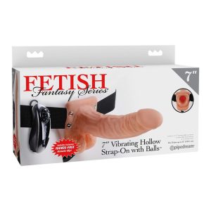 FETISH FANTASY SERIES 7 INCH VIBRATING HOLLOW STRAP-ON WITH BALLS LIGHT