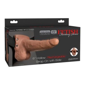 FETISH FANTASY SERIES 6 INCH HOLLOW RECHARGEABLE STRAP-ON WITH BALLS TAN