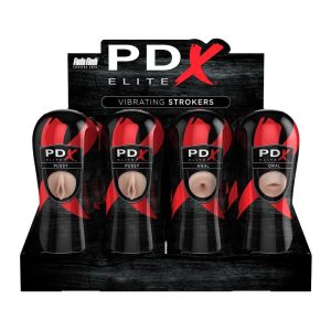 PDX ELITE PIPEDREAM EXTREME ELITE VIBRATING STROKER DISPLAY - 12 PCS LIGHT