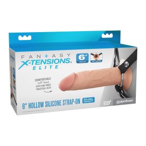 FANTASY X-TENSIONS ELITE 6 INCH SILICONE HOLLOW STRAP-ON - DUAL DENSITY - LIGHT