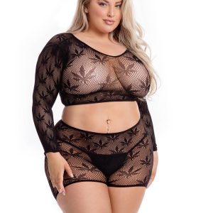LEAF IT TO ME SHORT SET BLACK, PLUS SIZE