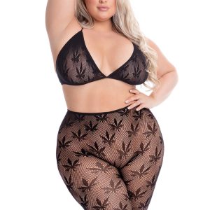 ALL ABOUT LEAF BRA SET BLACK, PLUS SIZE