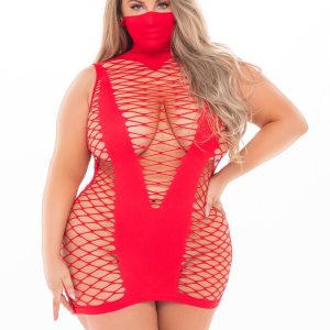 MASQUERADE DRESS WITH MASK RED, PLUS SIZE