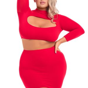 STOP & STARE 2PC SKIRT SET RED, 3XL/4XL