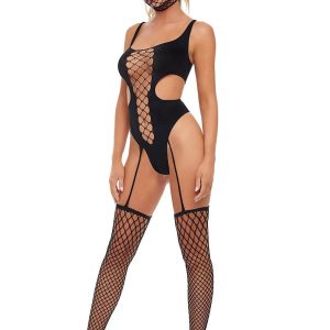 SIN N CHILL BODYSTOCKING WITH MASK BLACK, OS