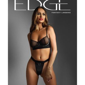 WETLOOK UNDERWIRE BRA & CROTCHLESS PANTY BLACK, S/M