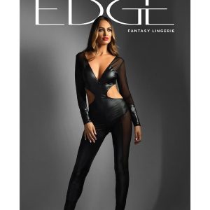 WETLOOK CATSUIT WITH HIDDEN FULL ZIPPER CLOSURE BLACK, L/XL