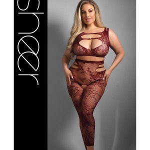 UNDIVIDED ATTENTION CUT-OUT TOP & CROTCHLESS TIGHTS BURGUNDY, QS