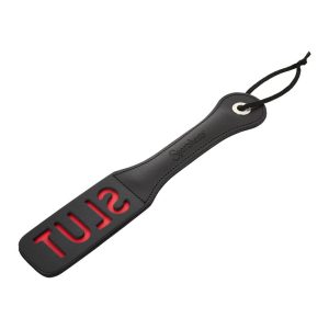 SPORTSHEETS 12 INCH LEATHER SLUT IMPRESSION PADDLE