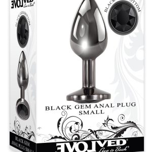 Mały korek analny z ciemnego metalu z czarnym klejnotem