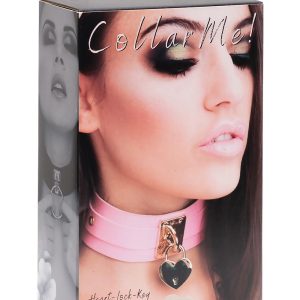 KINKY DIVA HEART LOCK & KEY COLLAR PINK/GOLD