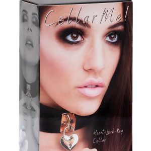 KINKY DIVA HEART LOCK & KEY COLLAR BLACK/GOLD