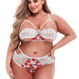 WHITE FLORAL & LACE BRA SET, QS