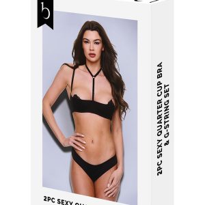 BACI 2PC SEXY QUARTER CUP BRA & G-STRING SET BLACK, M/L