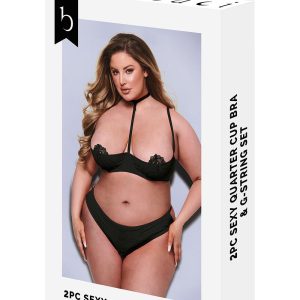 BACI 2PC SEXY QUARTER CUP BRA & G-STRING SET BLACK, QS