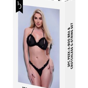 Dwuczęściowy czarny komplet Baci Peekaboo Bra Crotchless G-String
