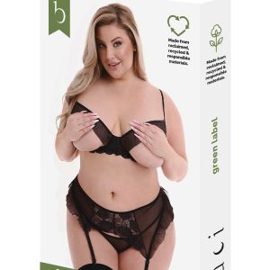 BACI 3 PCS ECO PEEK-A-BOO BRA, GARTER & PANTY SET BLACK, QS