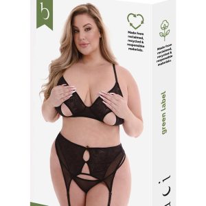 BACI 3 PCS ECO PEEK-A-BOO BRA, GARTER & PANTY SET BLACK, QS