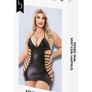 STRAPPY WETLOOK MINI DRESS BLACK, QS