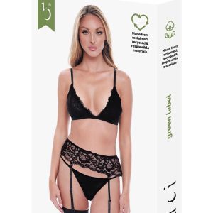 BACI 3 PCS. ECO BRA, GARTER AND PANTY SET BLACK, M/L