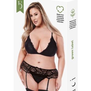 BACI 3 PCS. ECO BRA, GARTER AND PANTY SET BLACK, QS