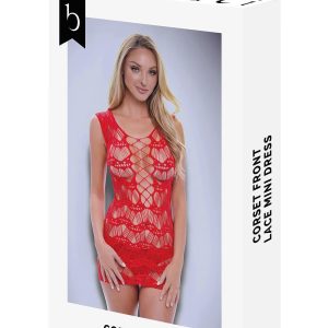 BACI CORSET FRONT LACE MINI DRESS RED, OS