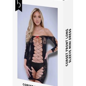 BACI CORSET FRONT LONG SLEEVE MINI DRESS BLACK, OS